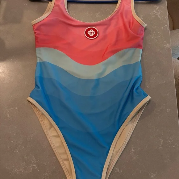 Girls Colorblock One-Piece Swimsuit in Pink & Blue - Picture 7 of 8